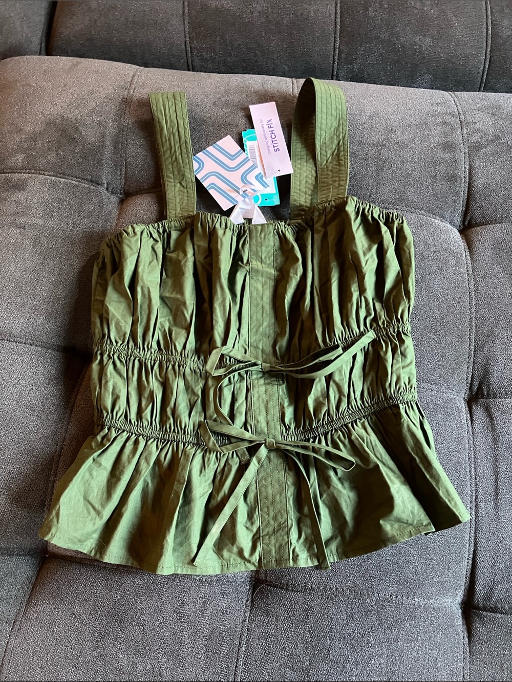 Market & Spruce Olive Green Ruched Tie-Front Tank Top